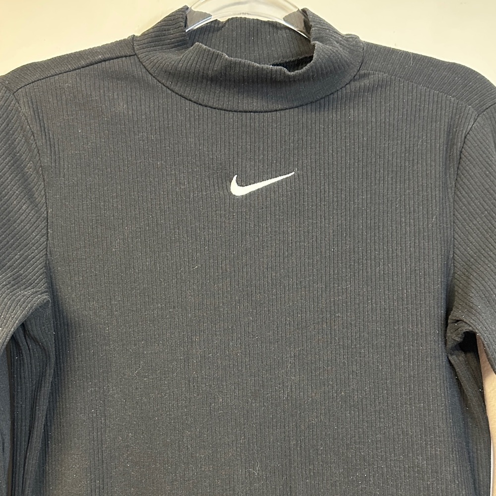 Nike Black Long Sleeve Mock Neck Mini Dress White Embroidered Swoosh Logo Size M - Picture 4 of 6